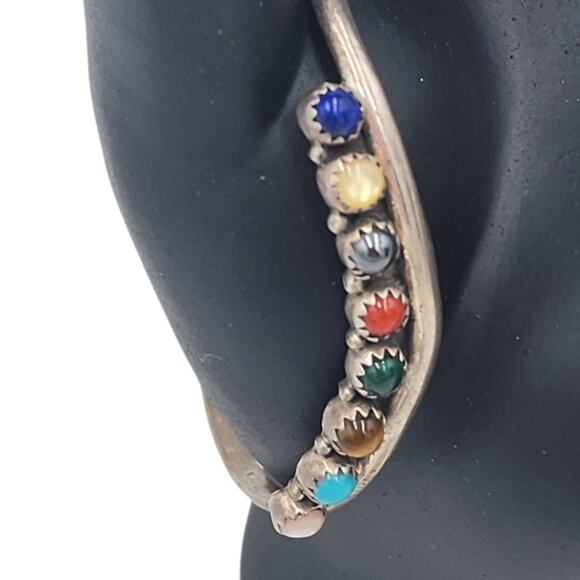 Navajo Multi Stone Sterling Cuff Bracelet Turquoise Coral Native American 9g 6" - Picture 1 of 16